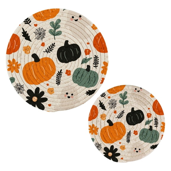 Cotton Rope Pot Holder Set of 2 Kitchen Trivets Simple Cartoon Halloween Pattern Potholdersfor Hot Pans & Dishes
