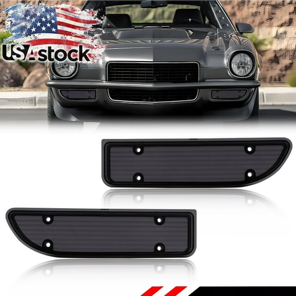 2PCS Smoked Lens Front Bumper Turn Signal Lights Side Marker Lights Turn Warning Lights Parking Light Housings For 1970 1971 1972 1973 Chevy Camaro No bulb/Socket