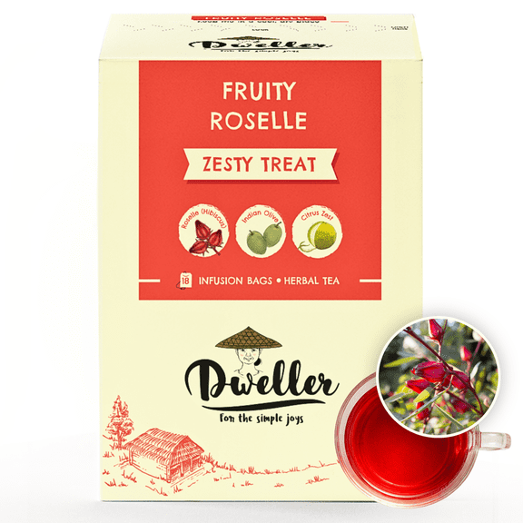 Dweller Roselle Hibiscus Herbal Tea, Caffeine-Free Fruit Tea, No Added Flavoring, Hot or Iced Tea, Tea Bags, 18 Count