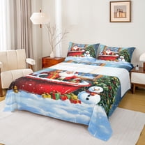 Manfei Christmas Festival Child Full Size Sheets, Kawaii Santa Claus Bed Sheets, Winter Snowman Sheet Sets, Ultra Soft Home Decor, 4pcs