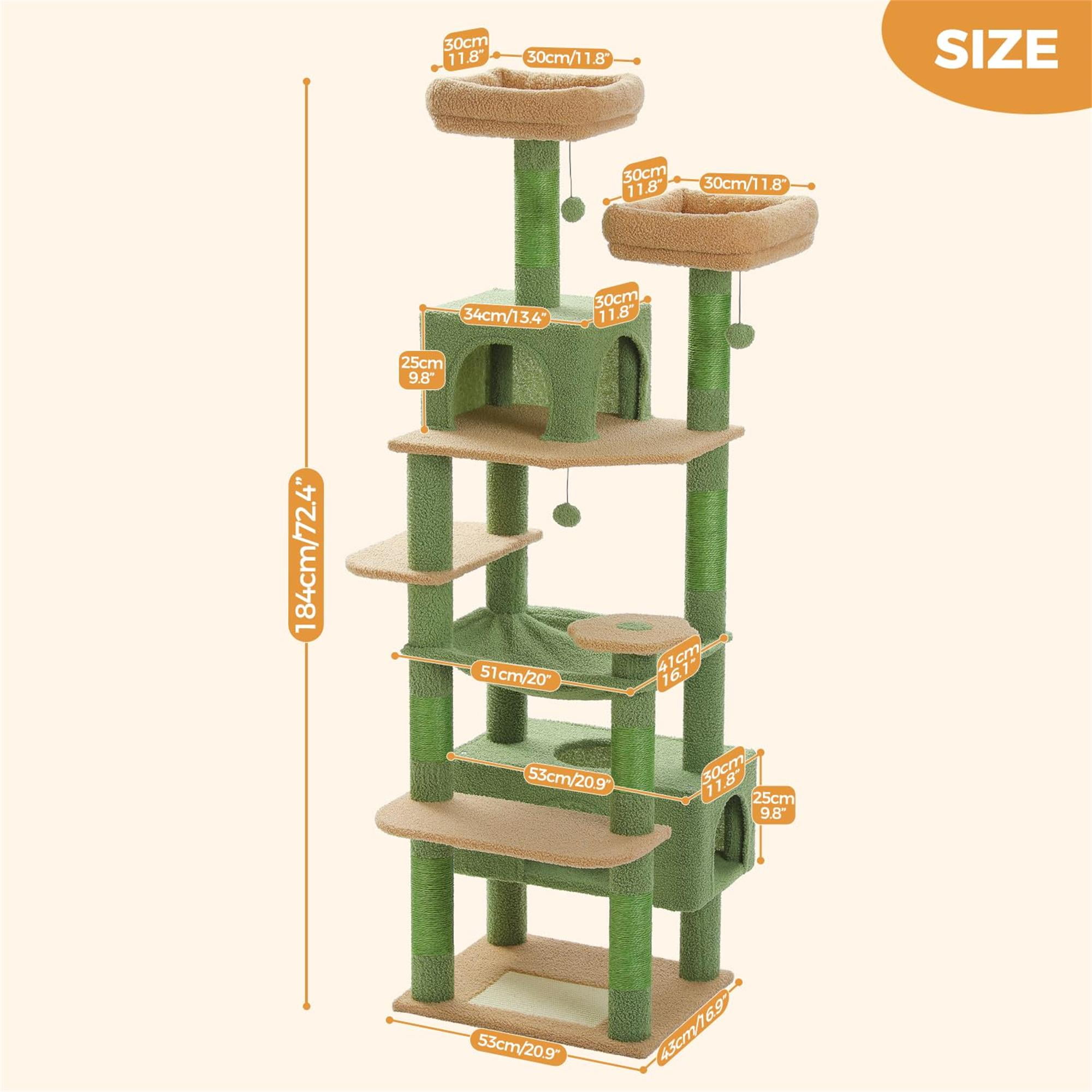 Pefilos 72" Cat Tree Tower for Large Cats, Indoor Cat Condo with Sisal-Covered Scratching Posts and Pads, 2 Padded Perch, Green Pefilos 72" Cat Tree Tower for Large Cats, Indoor Cat Condo with Sisal-Covered Scratching Posts and Pads, 2 Padded Perch, Green