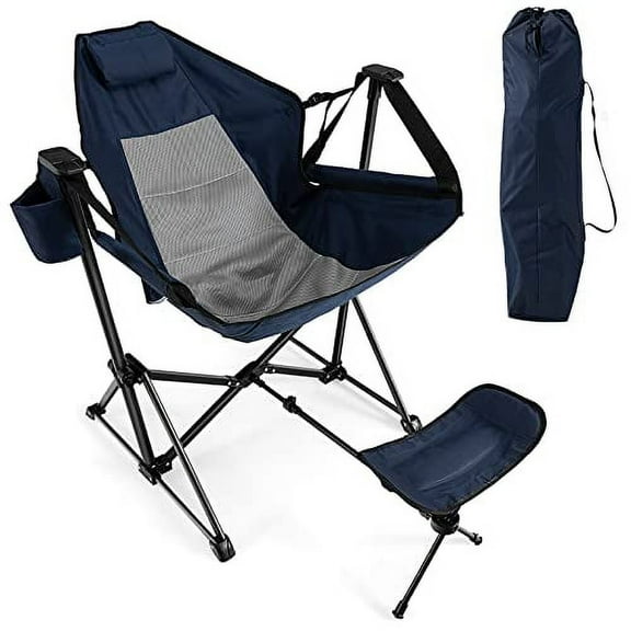 DORTALA Swinging Hammock Chairs for Camping, Rocking Camp Chair w/Retractable Footrest, Folding Camping Chair for Adults, Great for Camping, Fishing, Picnic, Carrying Bag Included,
