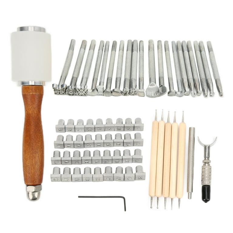 21 PCS Leather Stamping Tools, Leather Stamping Kit with Rubber Hammer, 20  Different Special Shape Leather Stamp Set Leather Carving Tools Leather