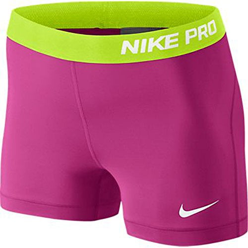 NIKE Women's Dri Fit 3" Pro Compression Training Shorts, Volt Yellow/Pink Medium -
