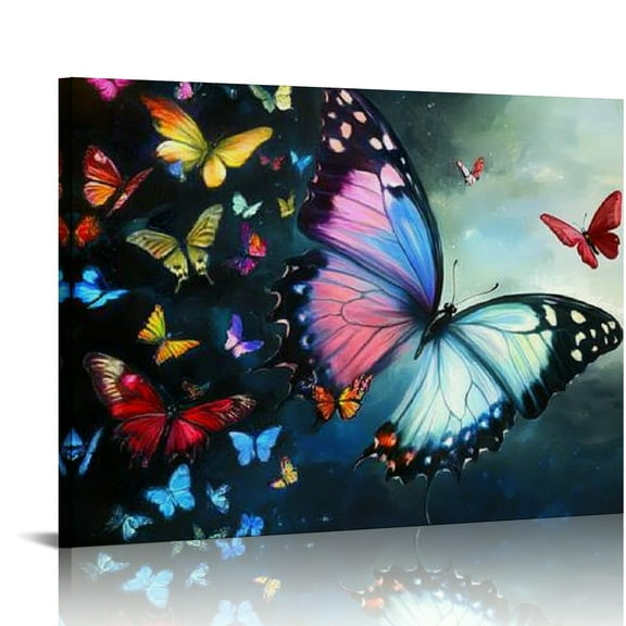 Patifu Large Blue Butterfly Canvas Wall Art Colorful Abstract Butterflies Picture Painting on Canvas for Living Room Bedroom Ready to Hang  20x16in