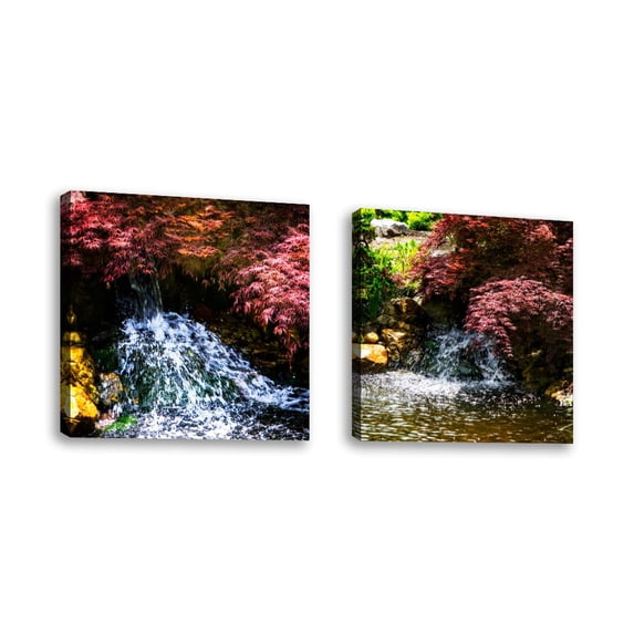 Set of 2 - Gentle Waterfall II - Contemporary Fine Art Giclee on Canvas Gallery Wrap - wall décor - Art painting - 9 x 9 Inch - Ready to Hang