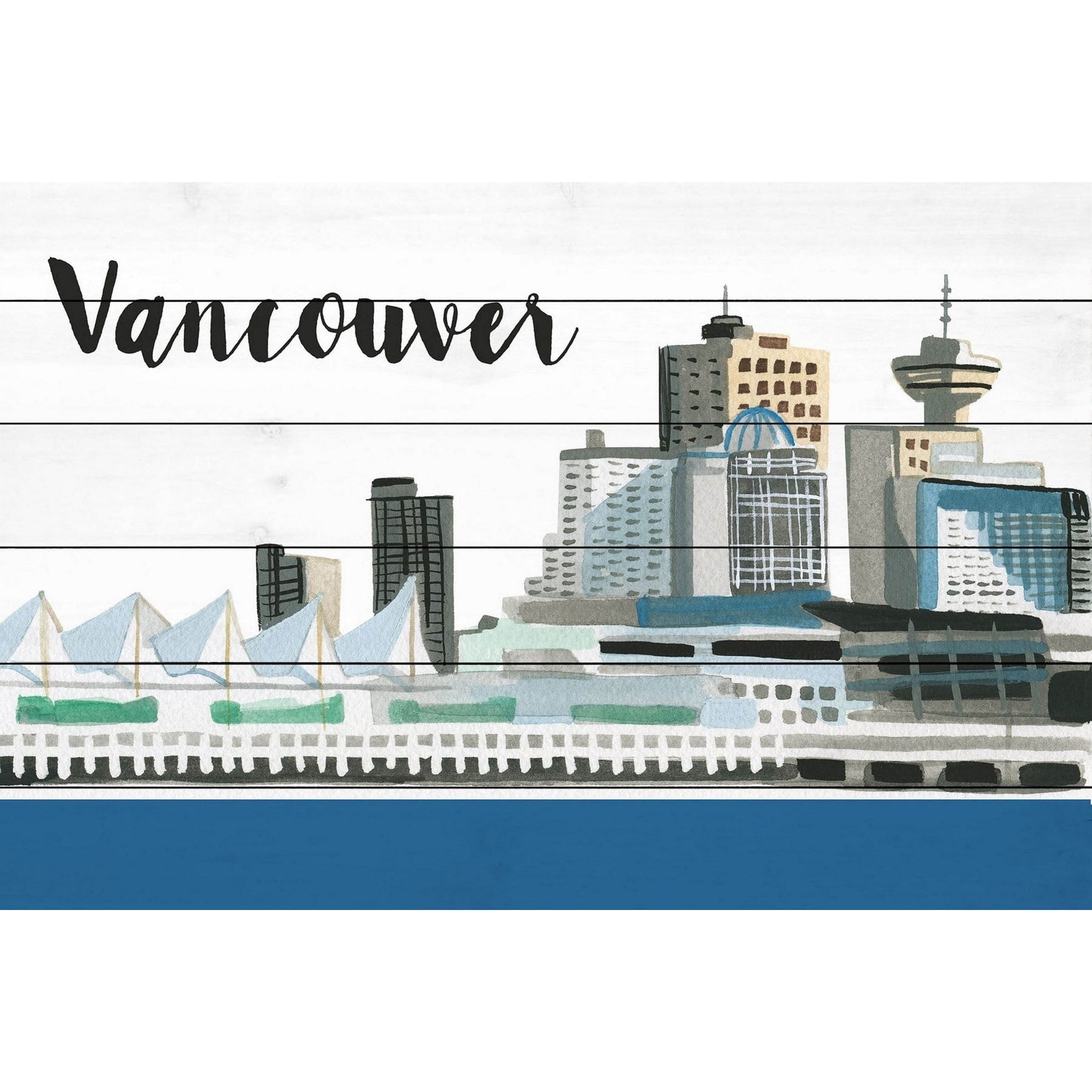 Marmont Hill "Vancouver Skyline" By Molly Rosner Painting Art Print On White Wood, 24.0" x 1.5"