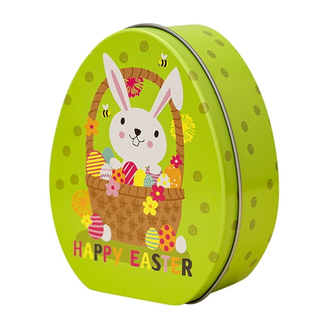 Easter Decorations Decorative Rabbit Flat Egg Shaped Tinplate Box Festive Children Gift Box Candy Box