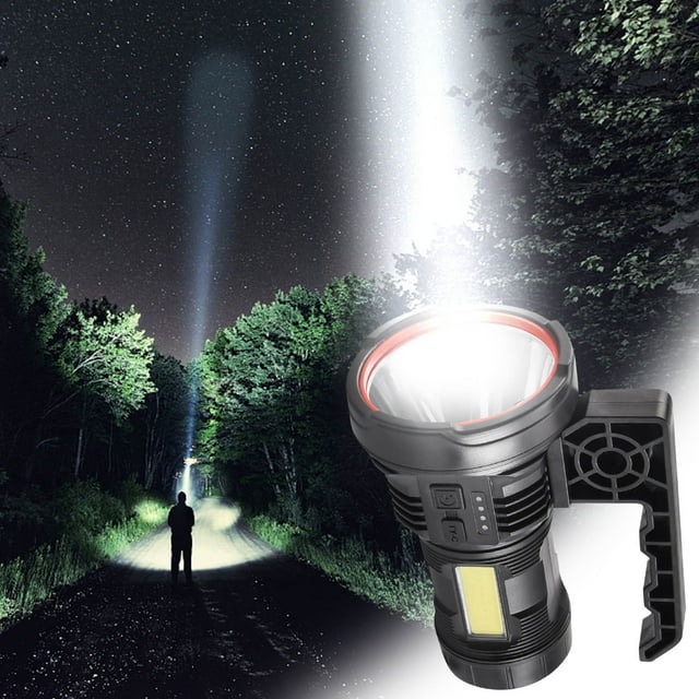 Linterna recargable USB con luz lateral | Linterna LED multifuncional para acampar al aire libre y emergencias en el hogar | Luz potente y portátil con foco COB y modo SOS rojo | 1 unidad
