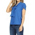 thumbnail image 2 of Women's Casual Petal Sleeve Bow Tie Neck Short Sleeve Blouse Top, 2 of 6