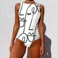 thumbnail image 2 of AOOCHASLIY Clearance 2022 Popular Women Graffiti Abstract Print Wide Straps High Neck Backless Swimwear One Piece, 2 of 7