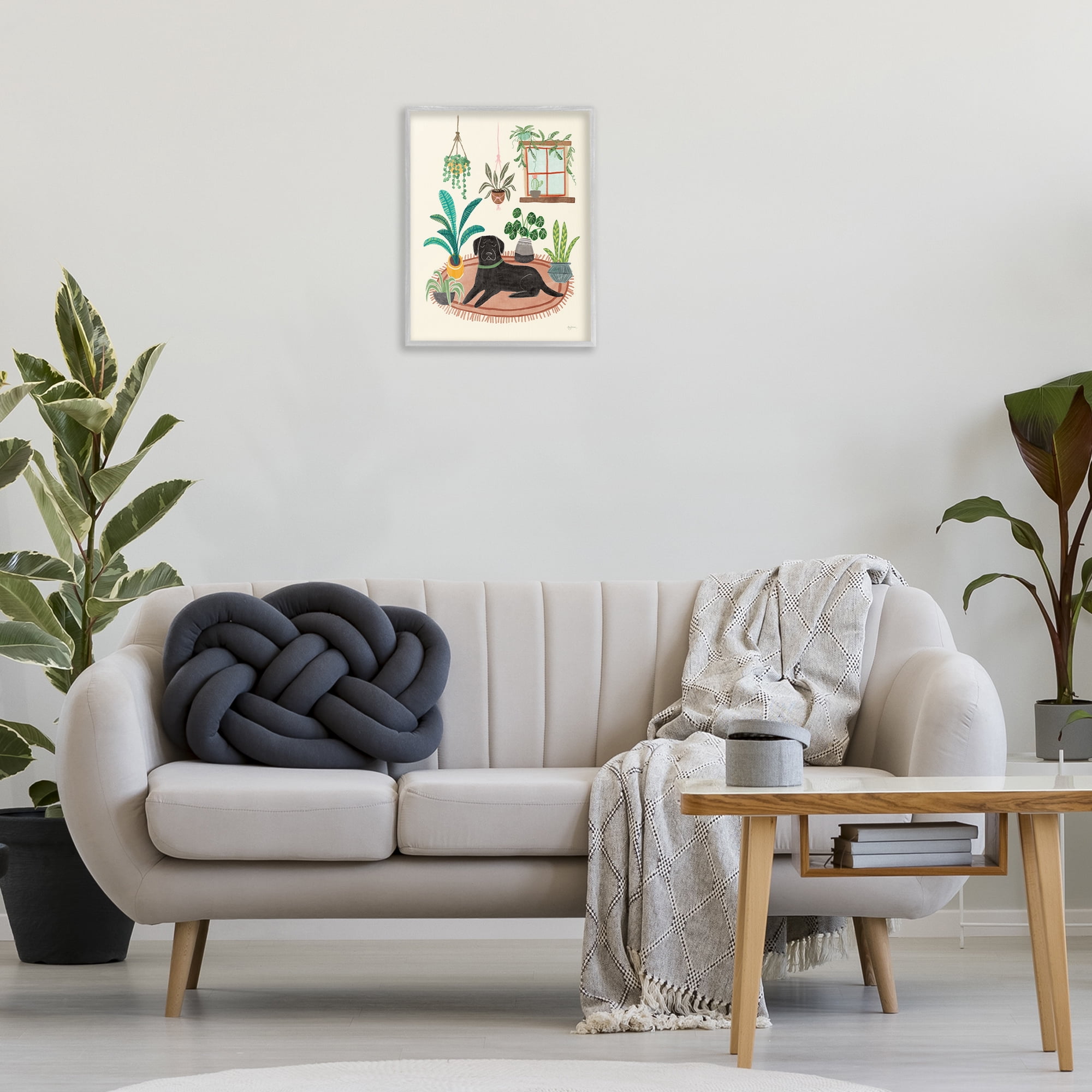 Stupell Industries Fun Dog & House Plants Animals & Insects Painting Gray Framed Art Print Wall Art, 16 x 20