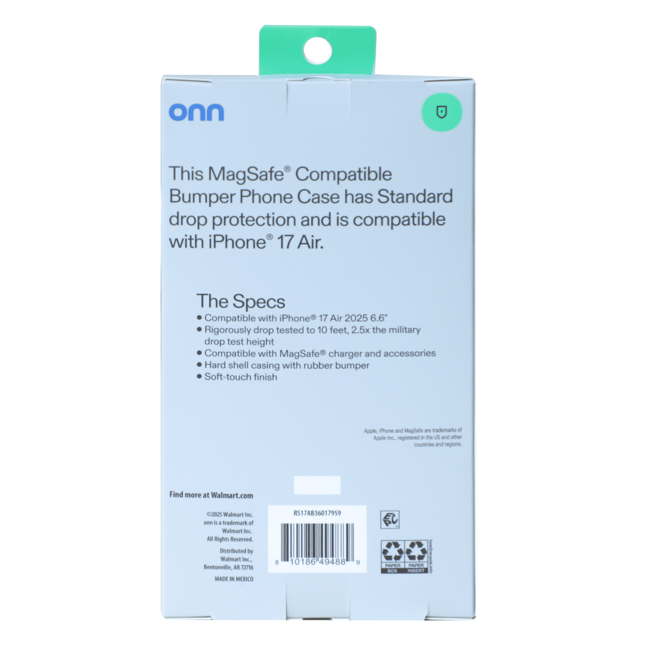 onn iPhone Air Case, MagSafe Compatible Bumper Phone Case for Apple iPhone, Black