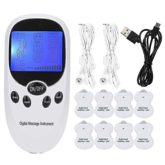 Dual Channel TENS Muscle Stimulator Pain Relief Therapy Device with 8 Electrode Pads for Body Recovery
