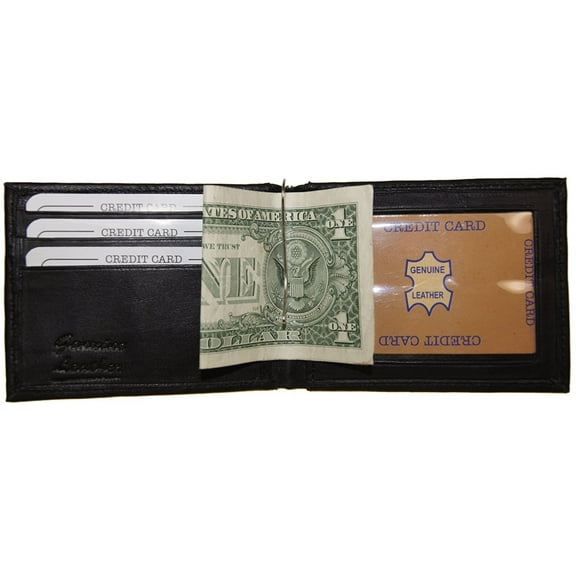 Improving Lifestyles Leather Mens Wallet Bifold Money Clip Black credit card window ID FREE Organza Bag SUN1292BK