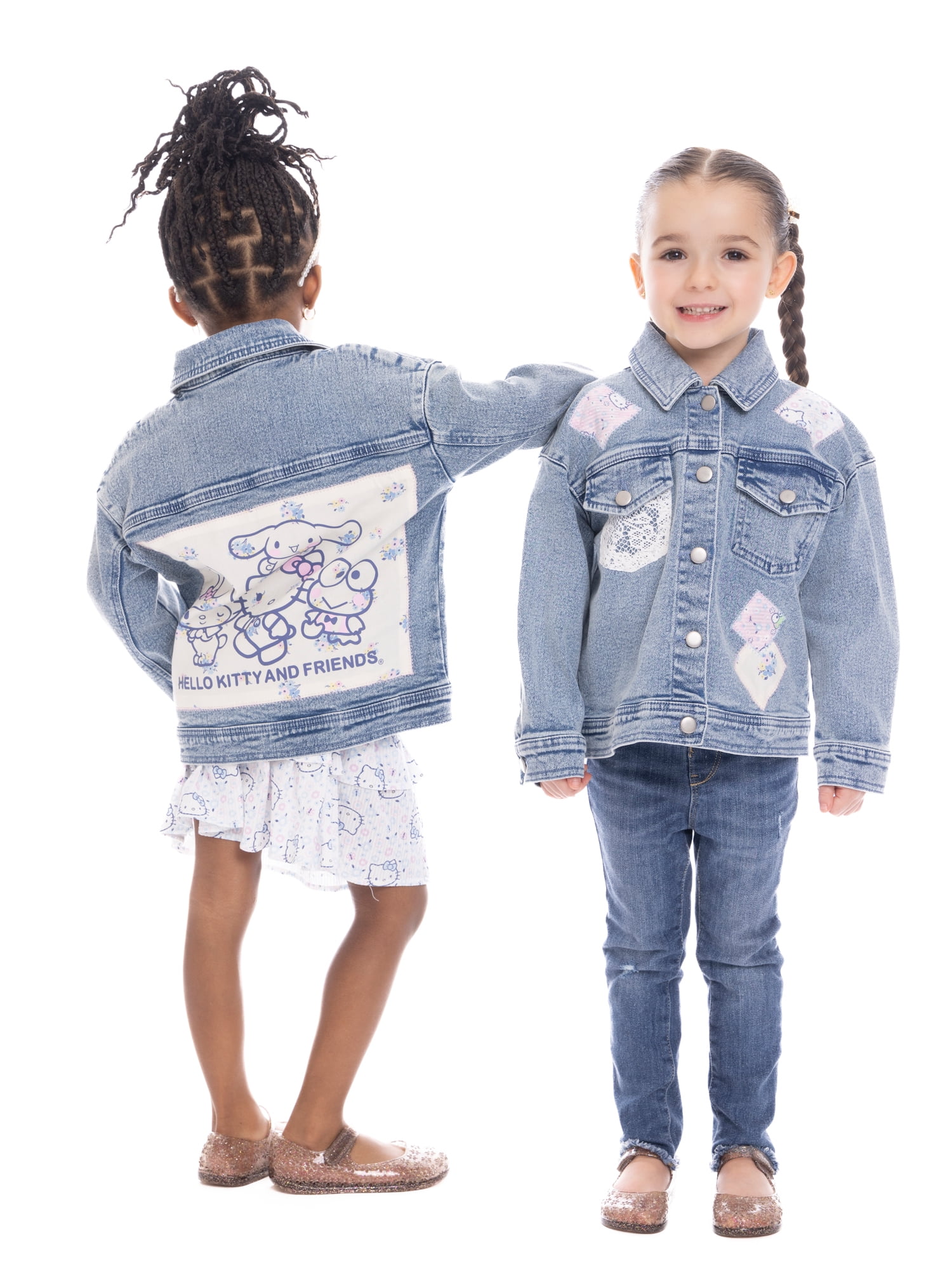 Hello Kitty Toddler Girl Denim Jacket with Back Graphic and Crochet Lace, Sizes 12M-5T