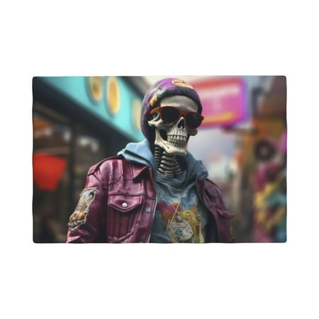

Table Placemats Set of 6 - Skeleton Cool Street Fashion 12x18 In Faux Linen Double Heat Resistant Place Mats Cloth Indoor/Outdoor Placemats Washable Table Mats for Dining Kitchen Party