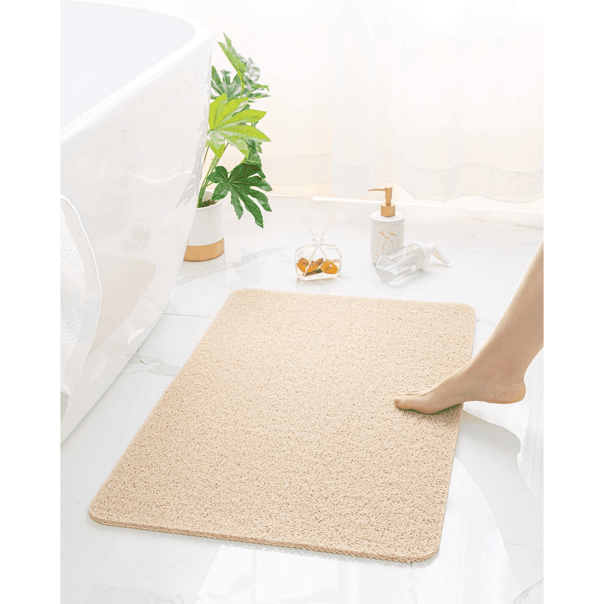 SIXHOME Non Slip Shower Mat 20"x32" PVC Loofah Shower Mats for Bathtub Quick Drying Shower Floor Mat with Comfortable Textured Surface Easy Cleaning Shower Mat for Shower Stall Beige