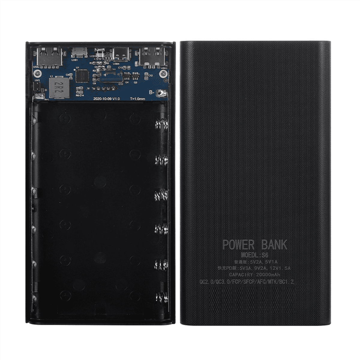 3X 18650 Battery Power Bank Box 22.5W Fast Charging LCD Display 20000MAh for 6X18650 Battery Powerbank Case(A)