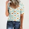 thumbnail image 2 of Olyvenn Women Short Sleeve Tops Summer Henley Tshirts Button Slim Fit Blouses Scoop Neck Ribbed Knit Color Blocking Blouse Green XXL, 2 of 5