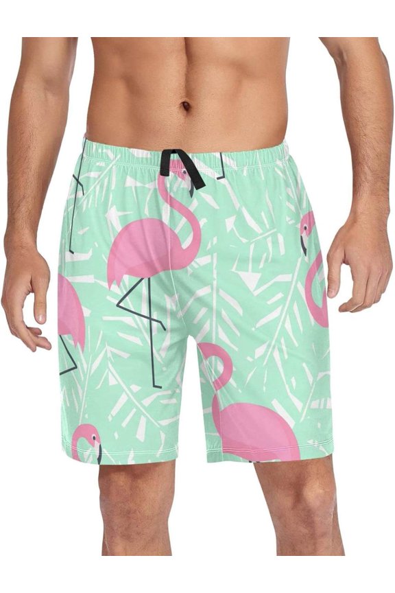 Flamingo Pajama Pants Short for Men, Lounge Pants Lightweight Men Pajama Bottoms with Drawstring Pockets, Christmas New Year Birthday Gifts, X-Large