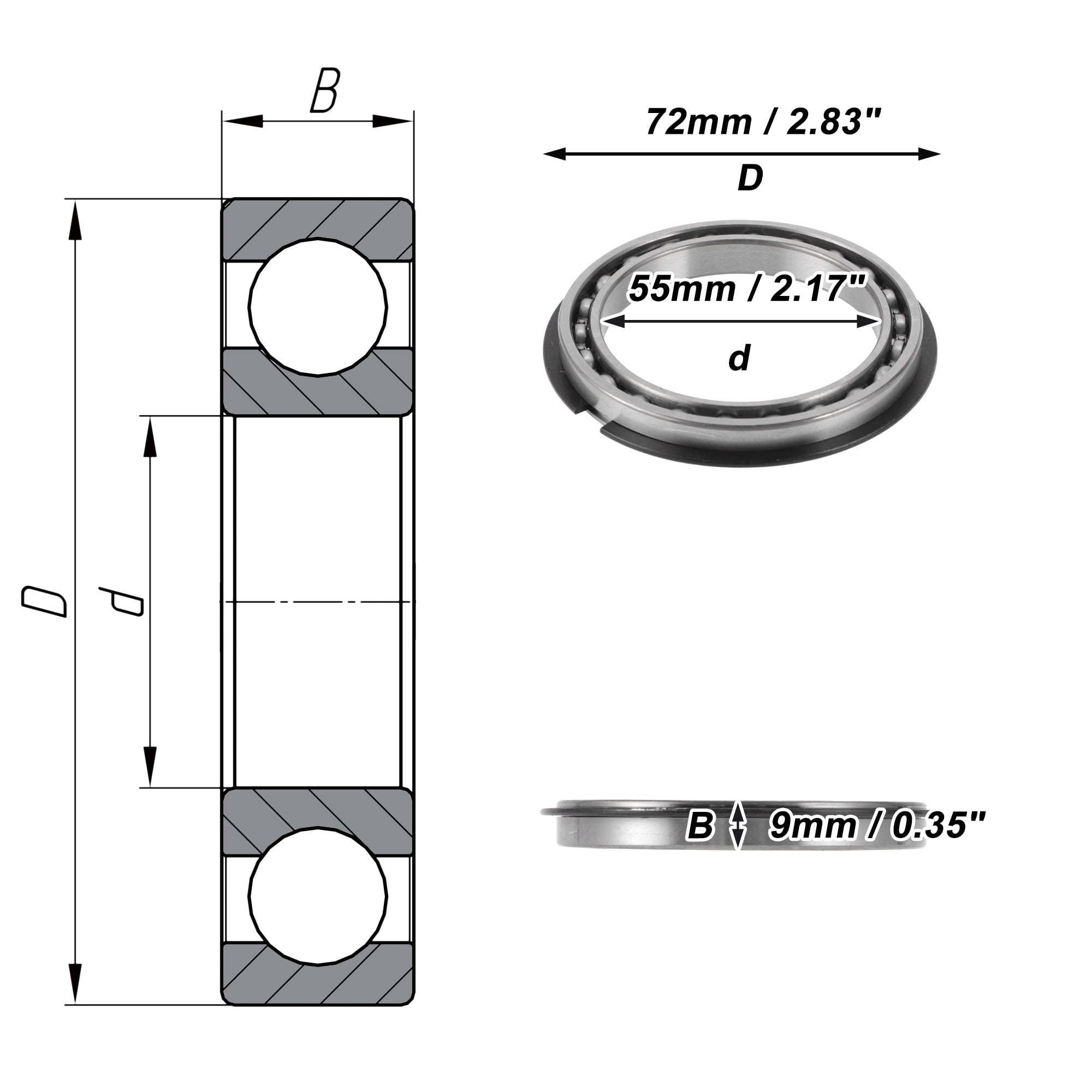 Unique Bargains 6811NR Deep Groove Ball Bearings 55x72x9mm P4 Open Type Lubricated Bearings 1 Pc Car Scooter Skateboard Wheel Universal Silver Tone