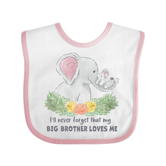 Inktastic I'll Never Forget That My Big Brother Loves Me Cute Elephant Boys or Girls Baby Bib