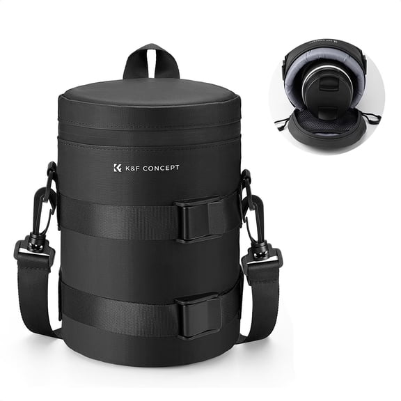 K&F Concept Camera Lens Pouch Case, Waterproof Zipper Lens Protective Bag, Camera Lens Carry Bag Fits Lenses Below 3.5"x7.1" (D x H) - L
