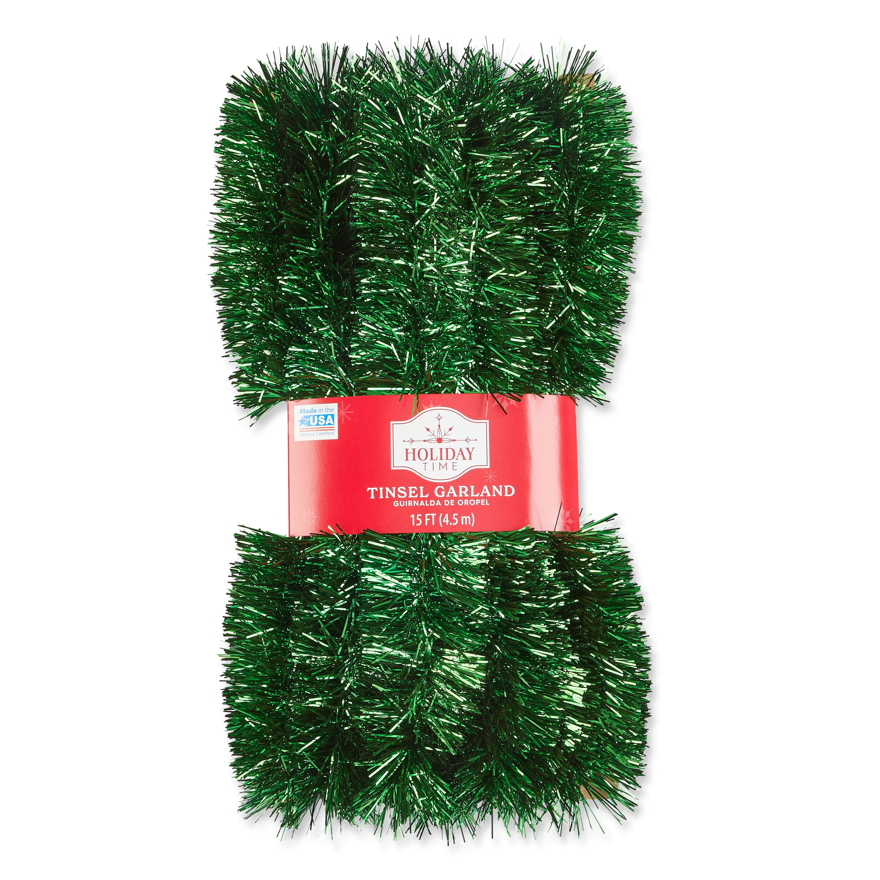 Holiday Time Tinsel Garland, Green, 15'