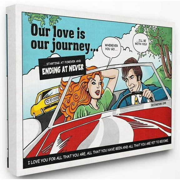 Stupell Industries Love Journey Vintage Comic Book Design Canvas Wall Art by Ester Kay