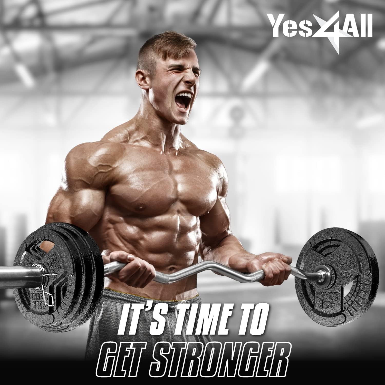 Yes4All Tri Grip Cast Iron Olympic Weight Plates, 25 lbs