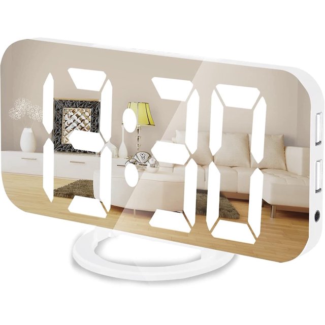 Reloj Despertador Digital, 7 & quot; Relojes Despertadores Compatible con Dormitorios, Reloj Despertador de Superficie de Espejo de Gran Pantalla con Cargador Usb 12/24h,snooze, Auto Dimmer Mod Afortunado Sencillez