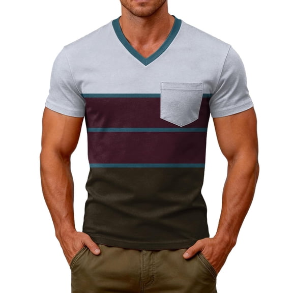 CONZONE Men's Tshirts Short Sleeve T-Shirts for Men Casual Striped V Neck Lightweight Tees Cozy Summer Tops