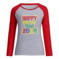 thumbnail image 4 of Penkiiy 2024 Happy New Year Women's Classic New Year Print Round Neck Long Sleeve Loose Round Neck Tops XL Gray, 4 of 4