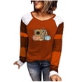 thumbnail image 1 of Camisas de Acción de Gracias Para Mujer Otoño Invierno Pulóver Blusa Estampado Bloque de Color Cuello Redondo Entrenamiento Rayas Costura Manga Larga Erógeno Tops Odeerbi ODB122356, 1 of 4
