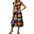 thumbnail image 2 of LWavelet Women's Square Neck Ruffle Strap Bunny & Easter Egg Print Tiered Midi Dress for Easter & Casual Wear Black XL, 2 of 5