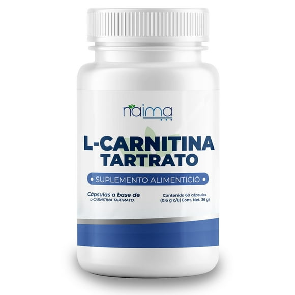 NAIMA L-Carnitina Tartrato, 60 Cápsulas | Suplemento Alimenticio 100% Puro| Ingredientes Naturales, Sin Aditivos | Energía, Rendimiento Físico y Bienestar General