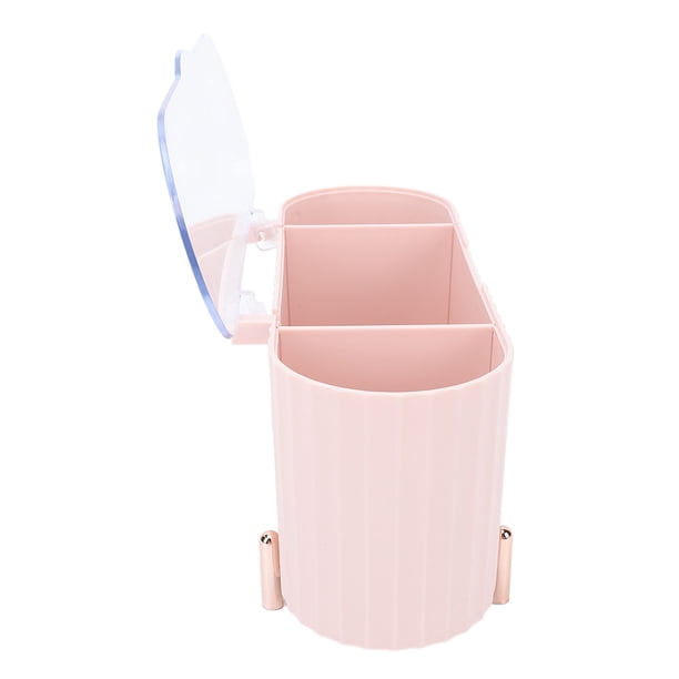 Dispensador de Soporte Qtip, Soporte de Bola de Algodón Rineras de Baña Rosa Tapa Transparente Acanalada 3 Compartimios para Baño Para Algodón de Algodón Ronda