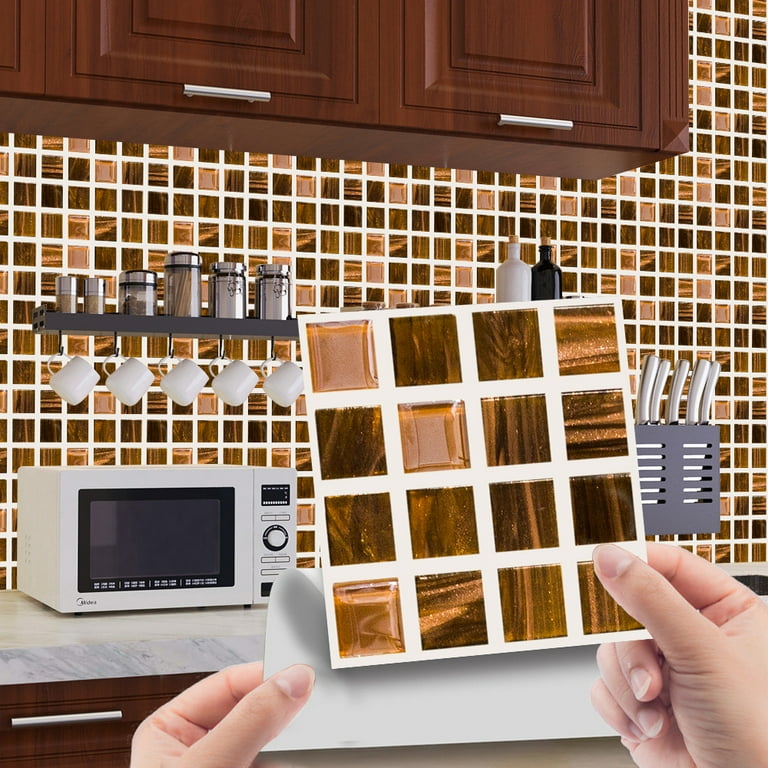 10/20 Pieces Backsplash Tile for Kitchen Mosaic Square Peel and Stick Tile, 3.94x3.94 10/20 Pieces Backsplash Tile for Kitchen Mosaic Square Peel and Stick Tile, 3.94x3.94