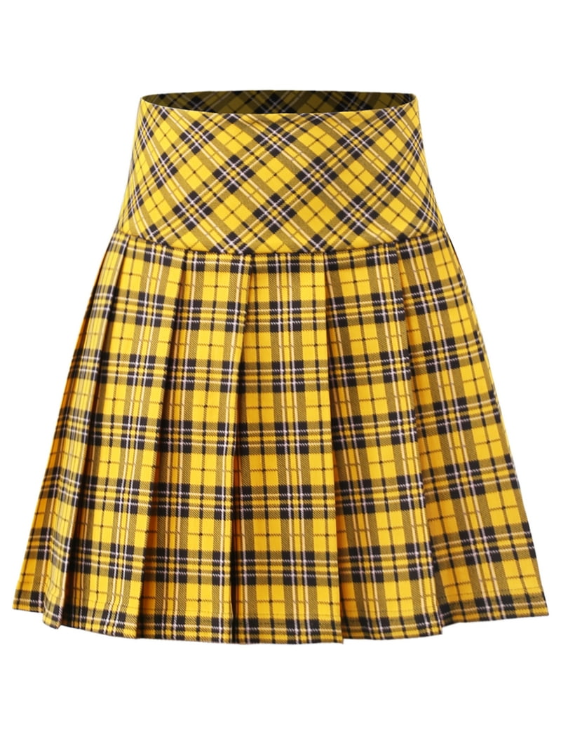 A2Y Women's Check Plaid Ponte Zipper School Uniform Pleated Mini