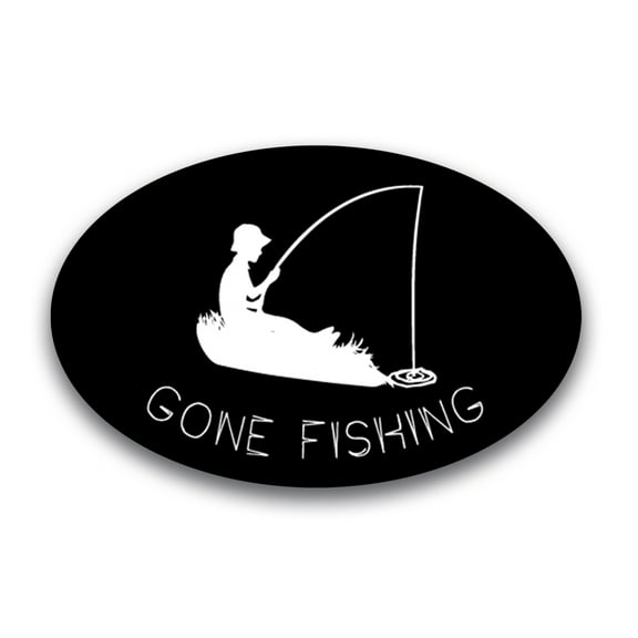 Magnet Me Up Gone Fishing Oval Magnet Decal, 4x6 In, Vinyl Automotive Magnet