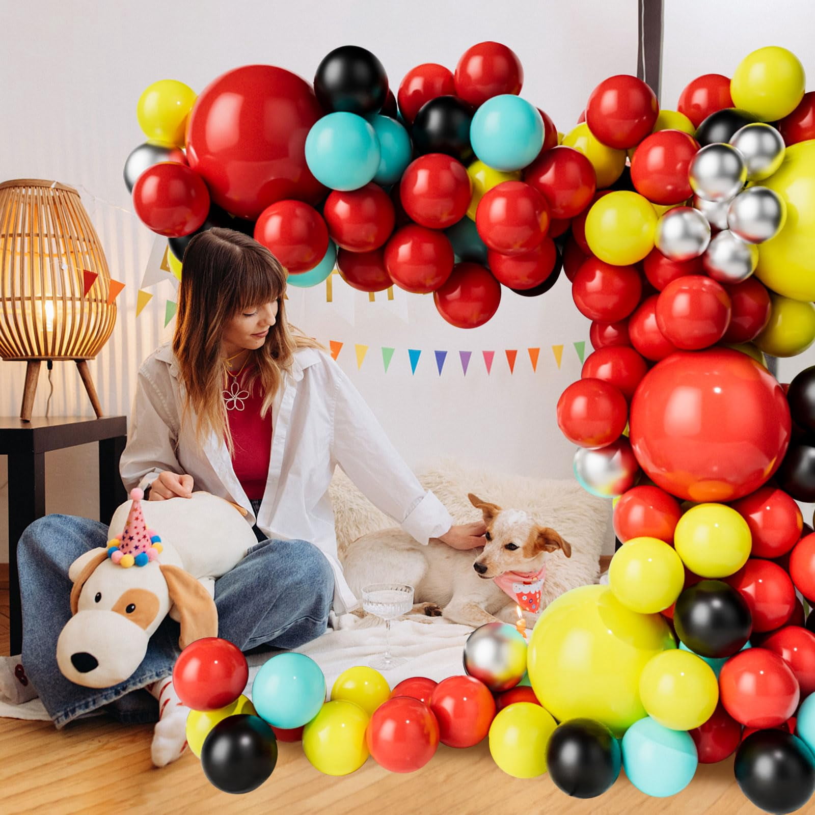 Black Red Yellow Balloon Arch Kit KKS1&nbsp;- Yellow Fruit Green Red Black Blue Balloons and Metallic Silver Balloons for Baby Shower Birthday Wedding Party Decoration