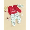 thumbnail image 3 of Newborn Baby Girls My First Christmas Outfits Ruffle Romper Tree/Snowflake Pants Headband Set 3Pcs Cute Chirstmas Clothes, 3 of 8