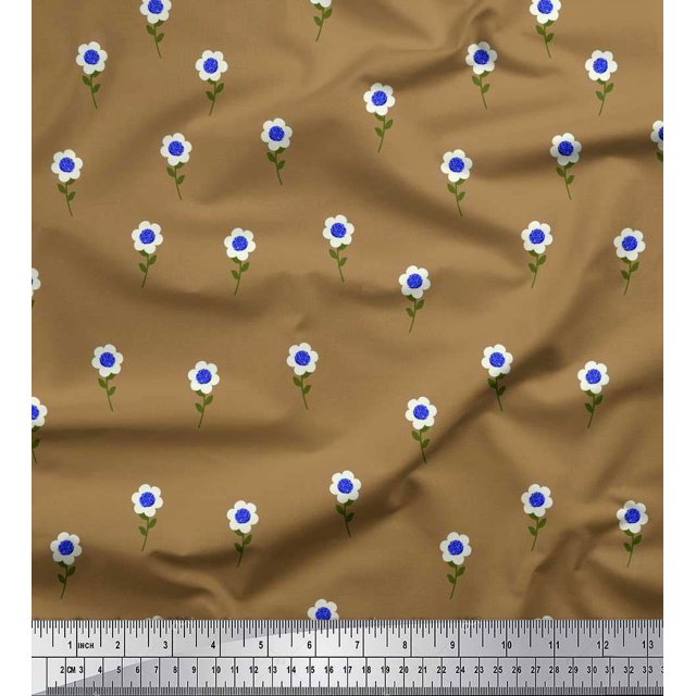Soimoi Brown Poly Georgette Fabric Artistic Floral Printed Fabric 1 Yard 52 Inch Wide