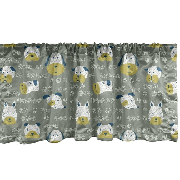 Ambesonne Cartoon Valance Pack of 2, Doodle House Pets, 54"X18", Sage Green Blue