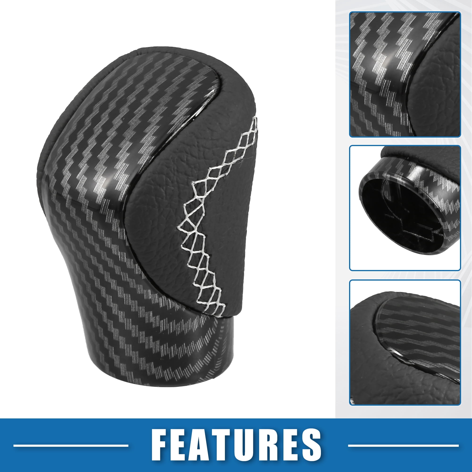 Unique Bargains Automatic Transmission Gear Shift Knob for Lexus ES300h 2016-2018 Carbon Fiber Cover with White Thread