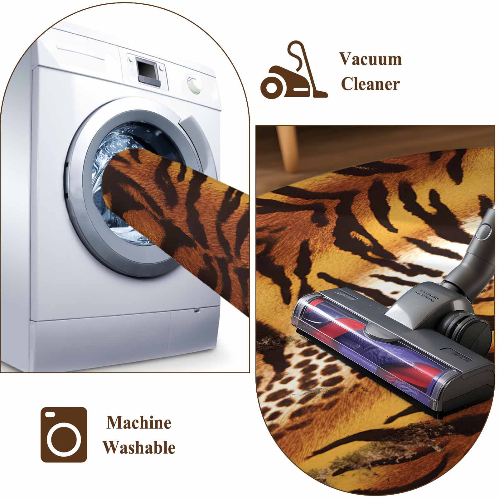 Leopard Stripes Area Rugs 5'x7', Washable Small Throw Rugs for Laundry Room Playroom, Farmhouse Brown Black Animals Texture Indoor Outdoor Rug Non-Slip Low Pile Carpet Runner Reversible Floor Mats