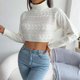 thumbnail image 4 of Suéter de punto corto de manga larga con cuello alto para mujer, suéter informal de otoño e invierno para oficina, trabajo, citas en casa, 4 of 6