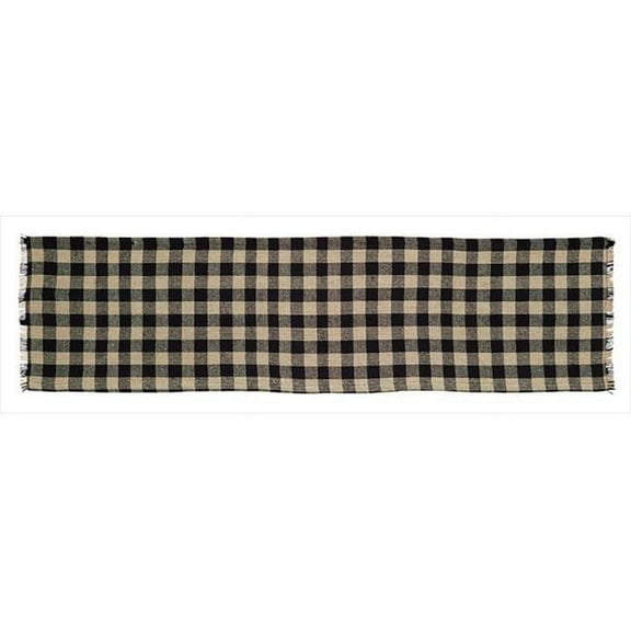 VHC Brands 15232 13 x 48 in. Burlap Black Check Runner Fringed Rug