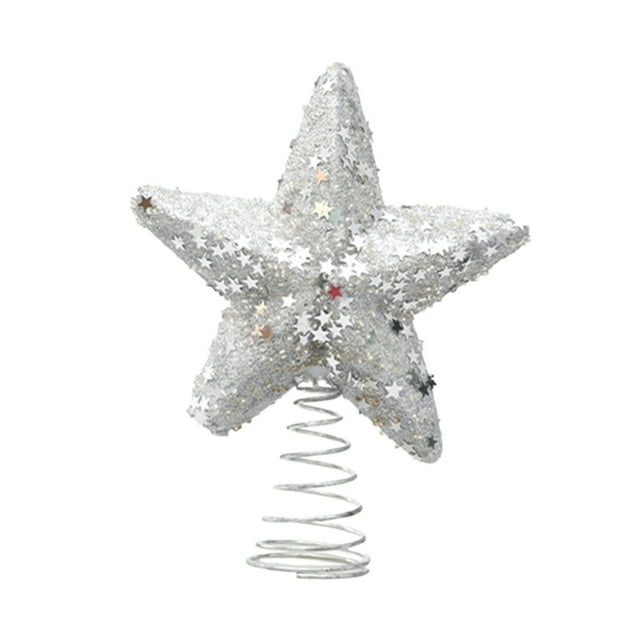 Adorno de Estrella para La Copa Del árbol de Navidad, Adorno para La Copa Del árbol con Purpurina, para Porche, Salón de Baile, Decoración Navideña, a plata